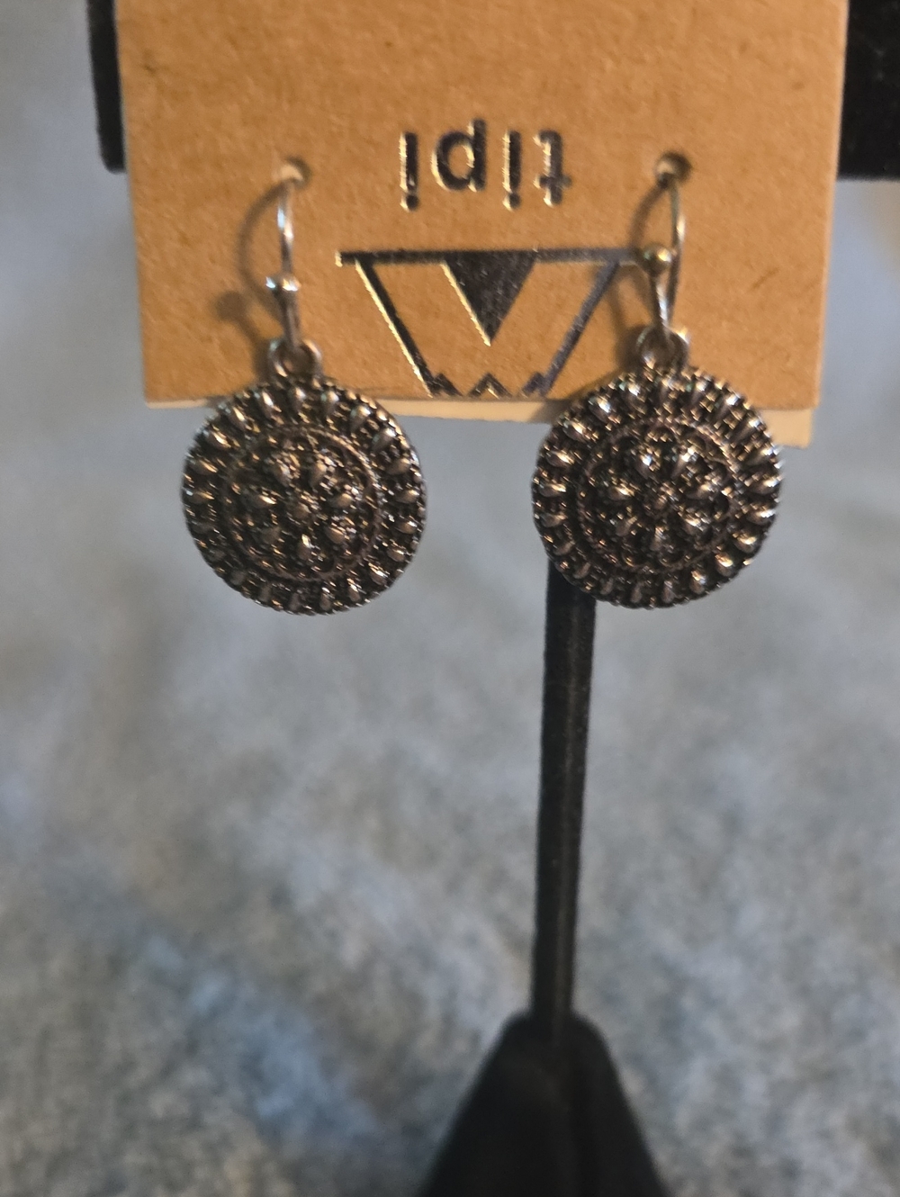 Filigree Round Drop Earrings in Gunmetal
